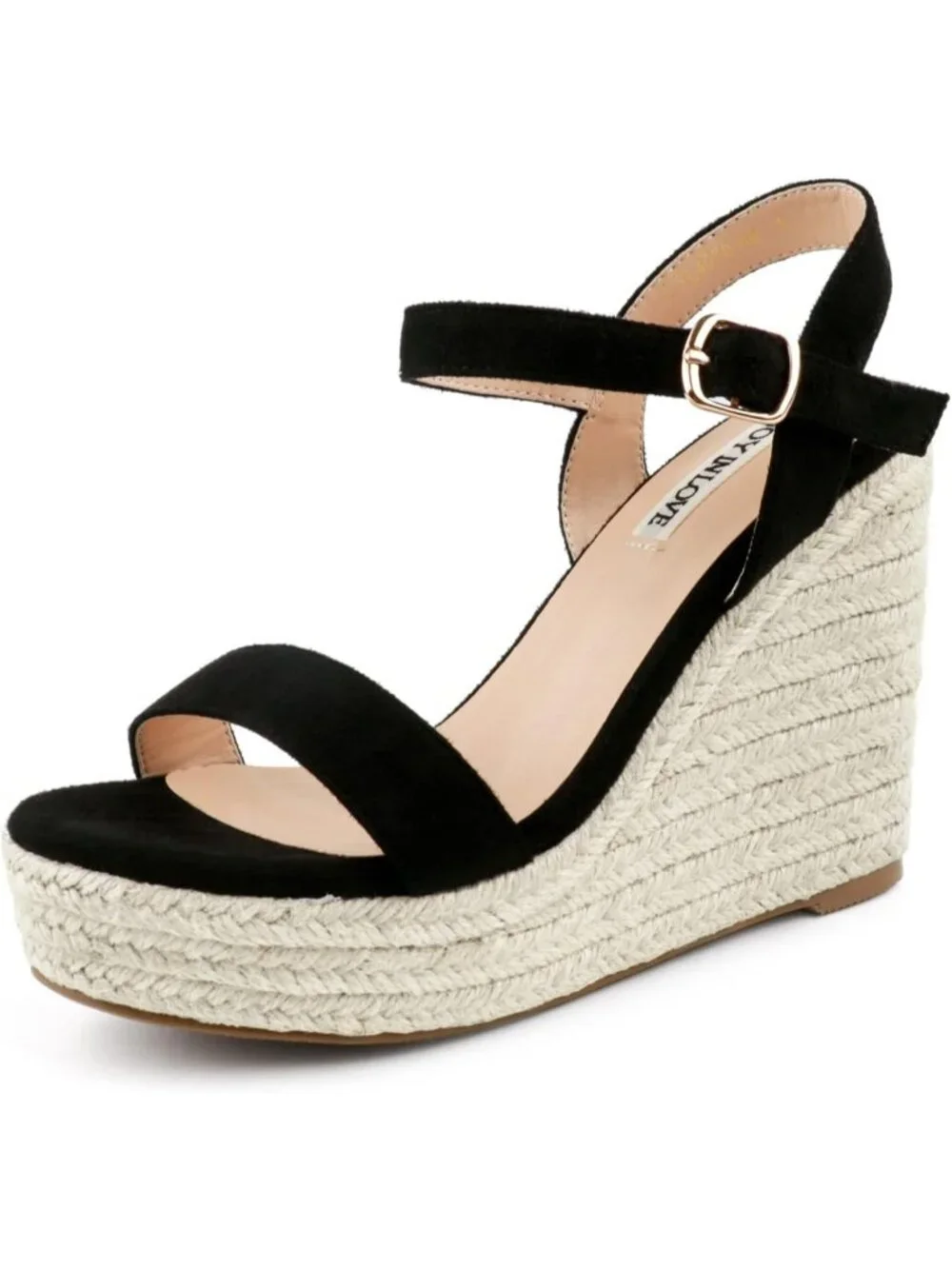 Women's Black Espadrille Wedge Sandals Platform Ankle Strap Open Toe Heels